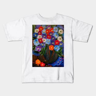 Bright and colorful abstract flowers in a window painting Kids T-Shirt